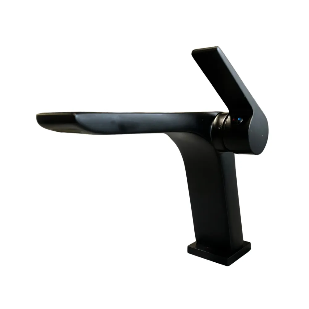 Grifo monomando bajo para lavamanos Minimalista en acero inoxidable negro - Doble temperatura Sirena