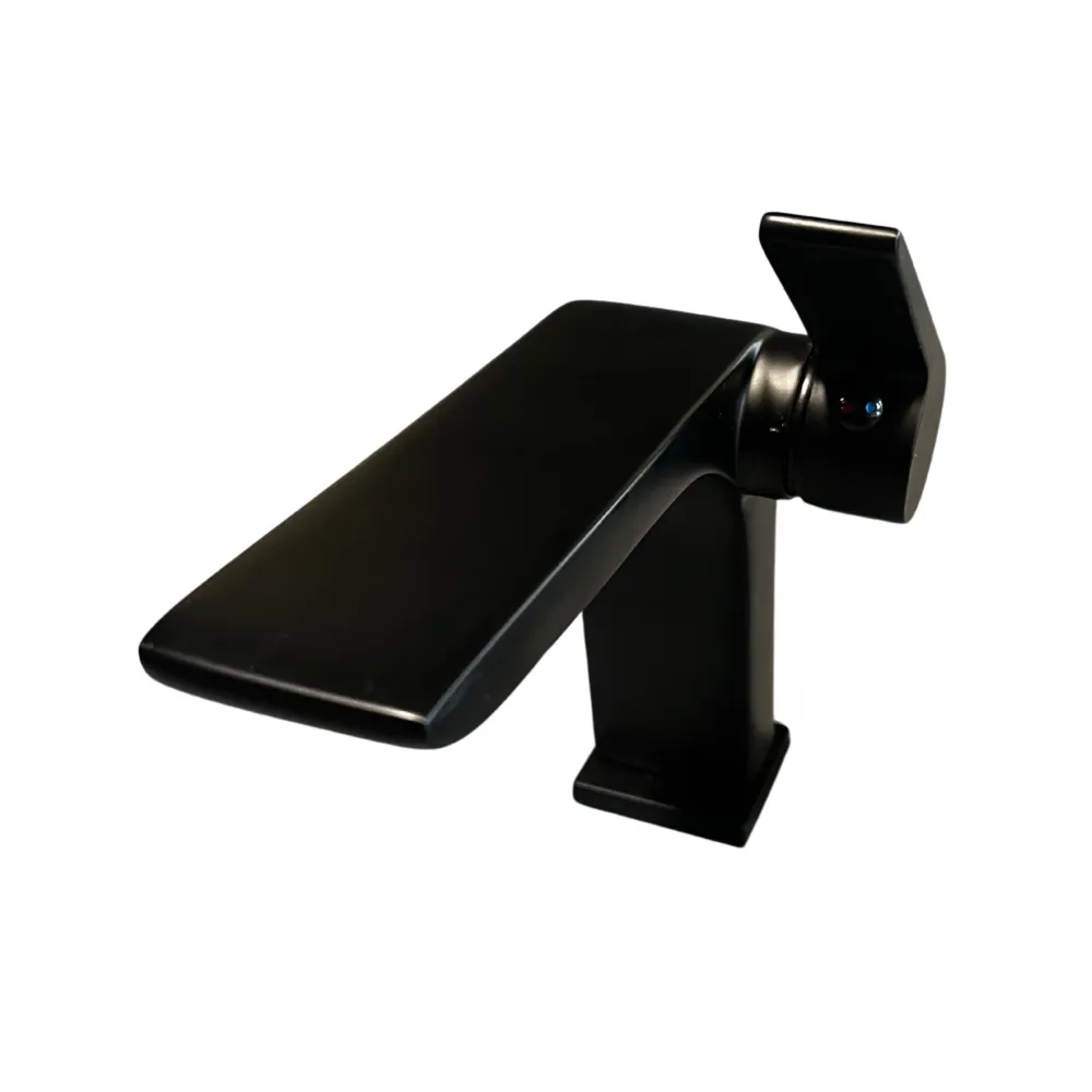 Grifo monomando bajo para lavamanos Minimalista en acero inoxidable negro - Doble temperatura Sirena