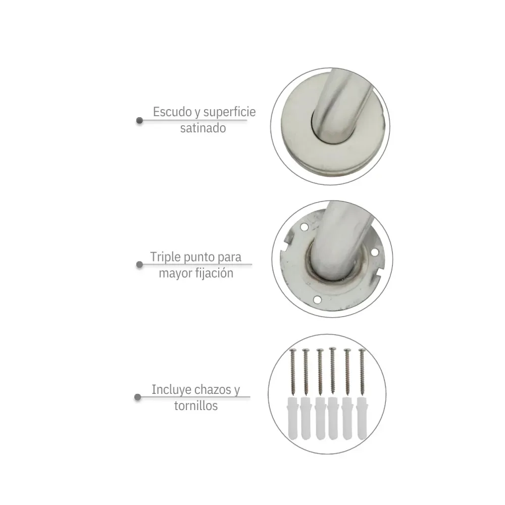 Barra Seguridad H Acero Inoxidable Mate 1 1/4" Piso/Pared SMART