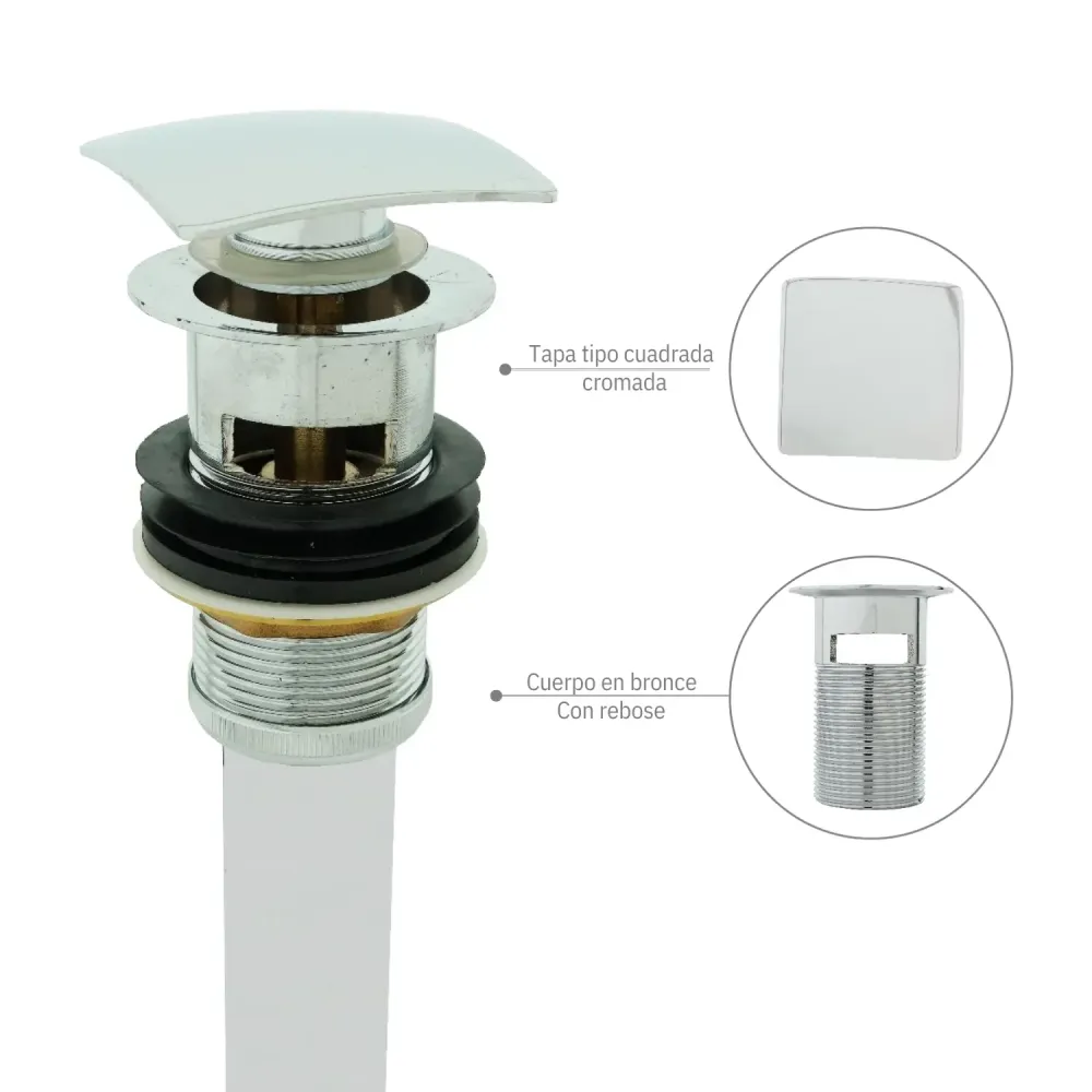 Desagüe Sencillo Cromado con Rebose Cuerpo en Bronce SMART