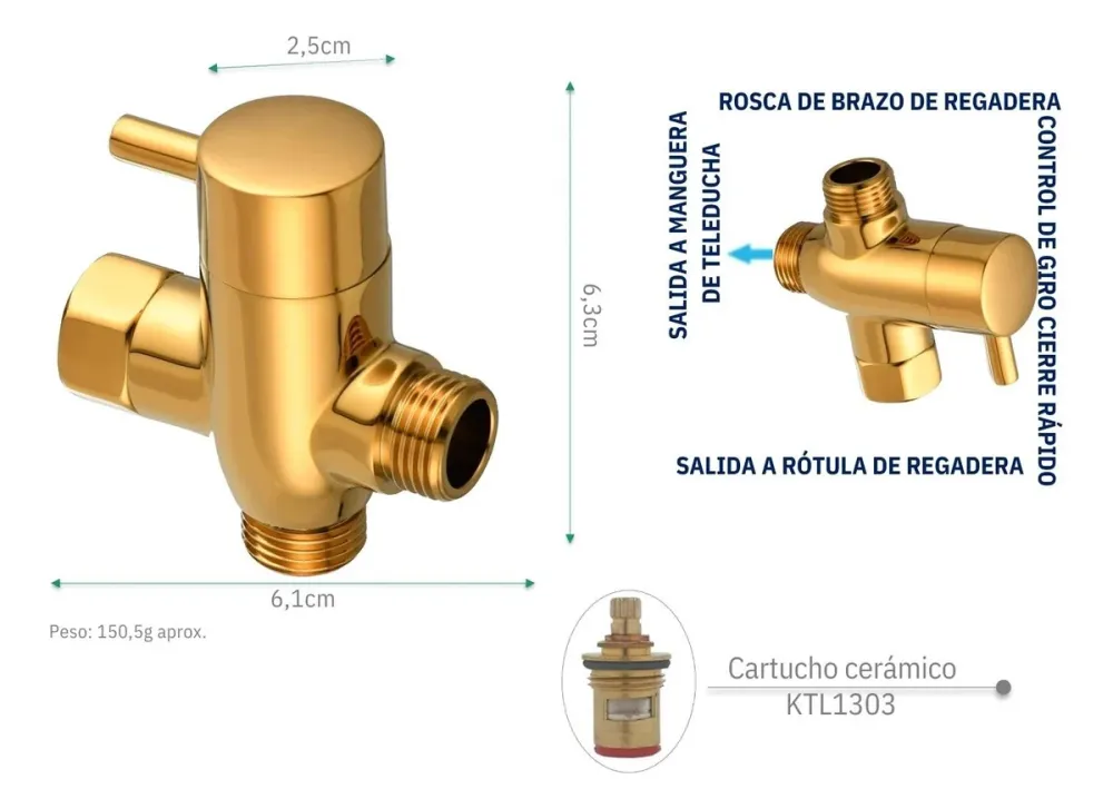 Desviador Derivador para Ducha Tel‚fono - Dorado Met lico SMART