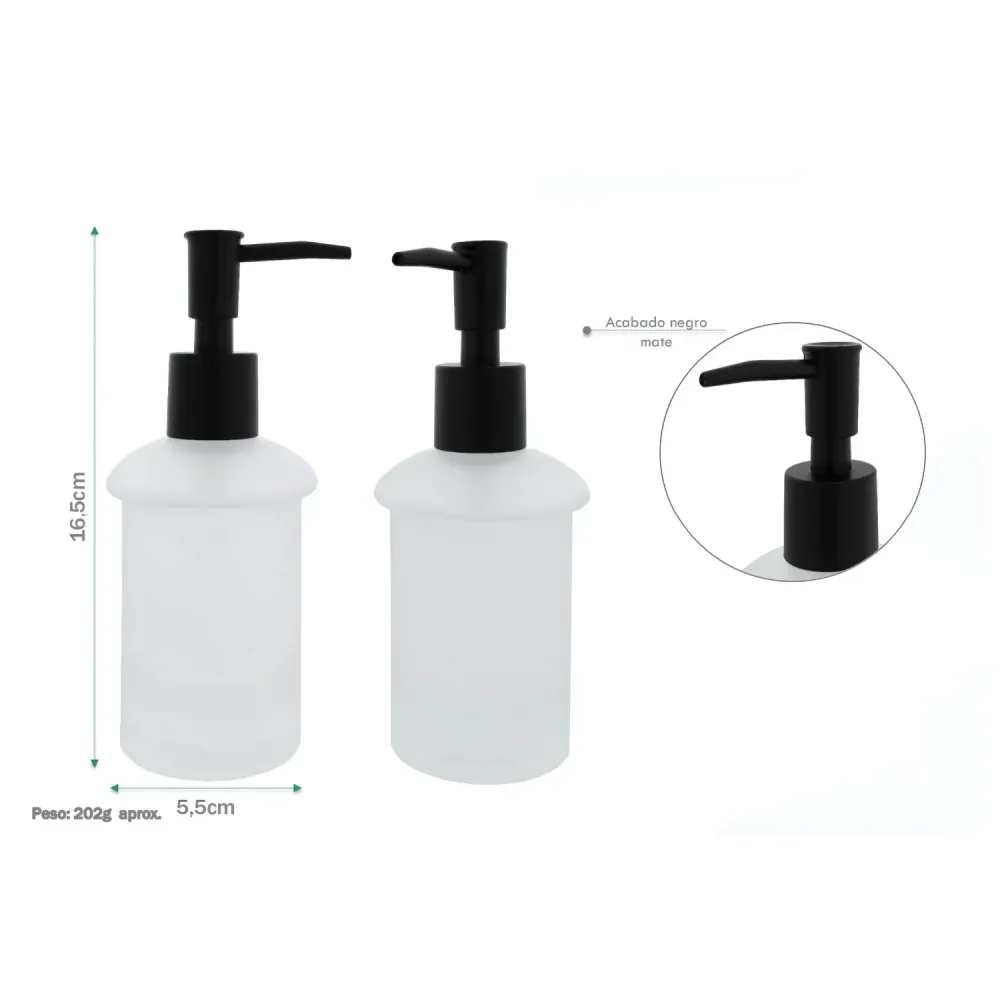 Dispensador Jabón Vidrio Negro Opalizado 16 Cm SMART
