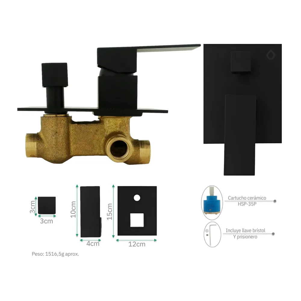 Griferí Monocontrol Ducha Cuadrada Negra SMART