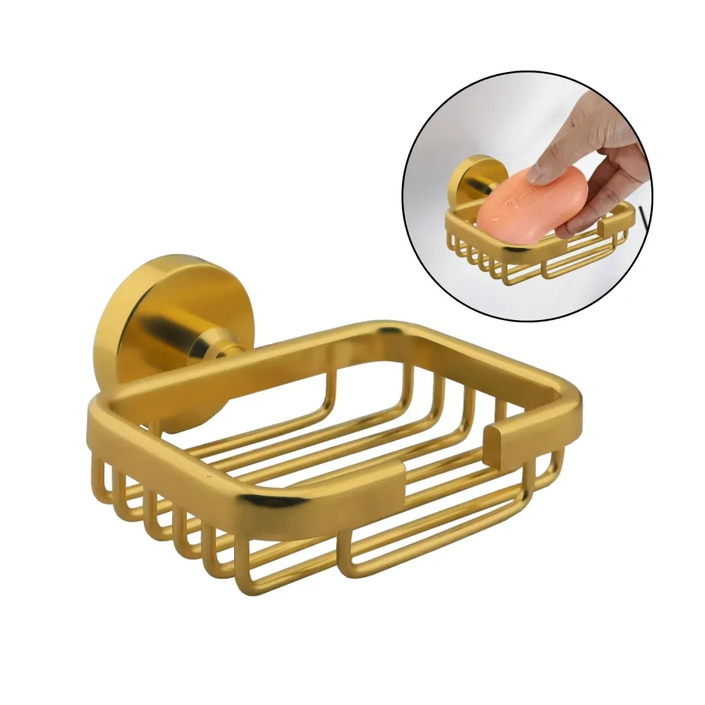 Jabonera Tipo Canasta en Aluminio de Alta Calidad - Acabado Dorado SMART