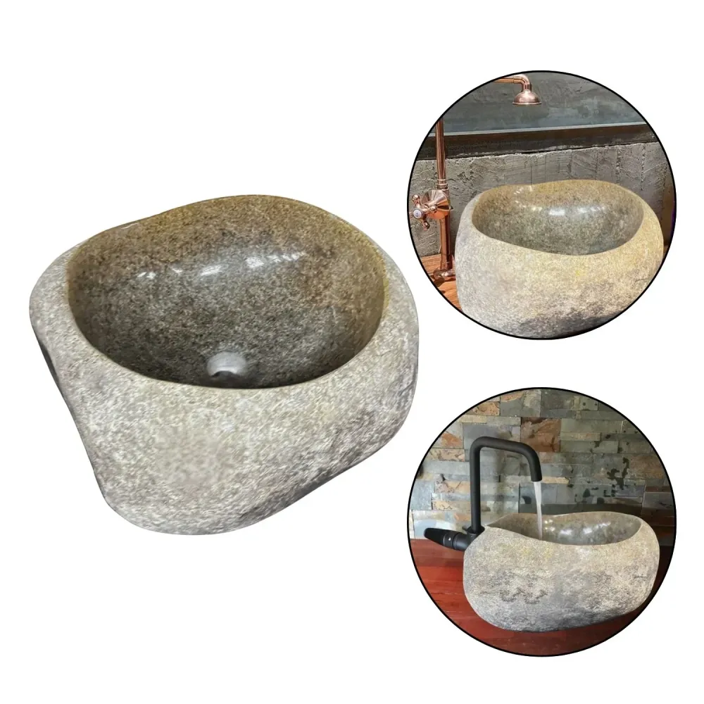 Lavamanos en Piedra de Río Gris, Medida 33 cm x 32 cm x 15 cm (aproximadas) SMART