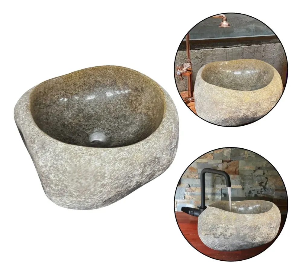 Lavamanos en Piedra de Río Gris, Medida 33 cm x 32 cm x 15 cm (aproximadas) SMART