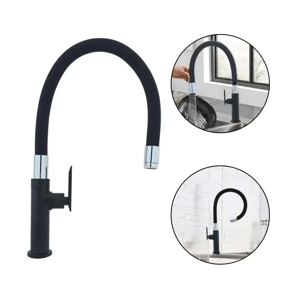 Llave Lavaplatos de Agua Frí con Cuello Flexible Dirigible - Negro Mate y Cromo SMART