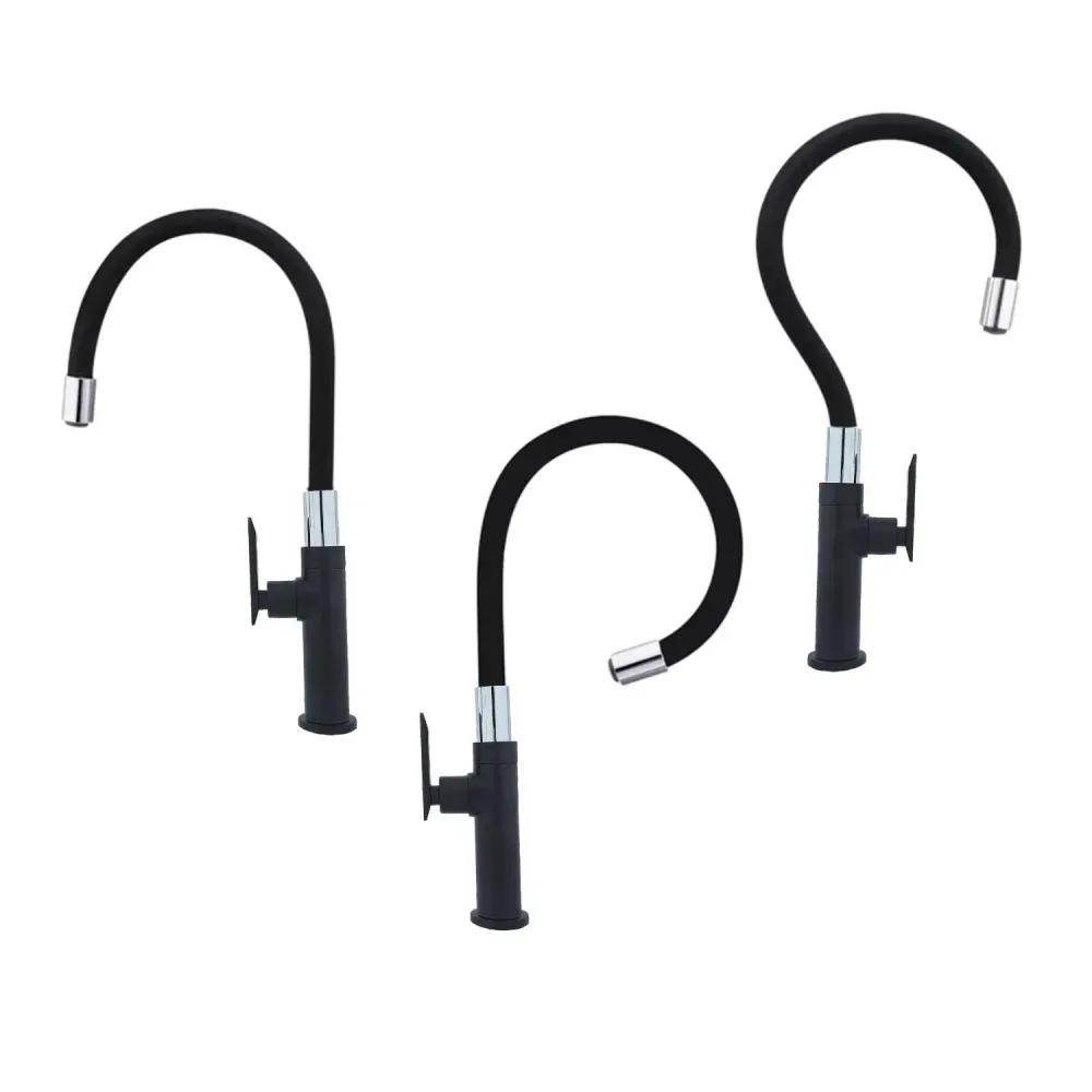 Llave Lavaplatos de Agua Frí con Cuello Flexible Dirigible - Negro Mate y Cromo SMART