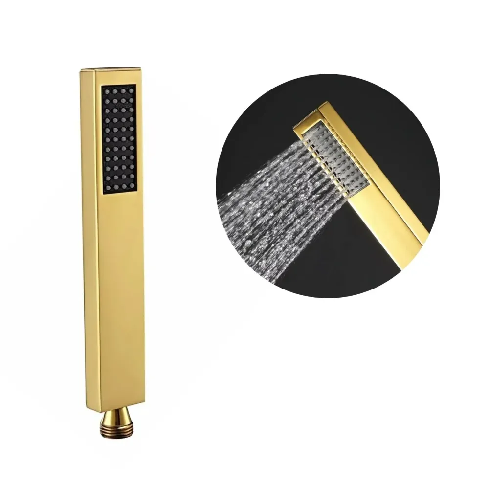 Mango Teleducha Slim Alargada Dorada en Acero Inoxidable (SUS304), Entrada de ½”, Chorro Tipo Lluvia SMART