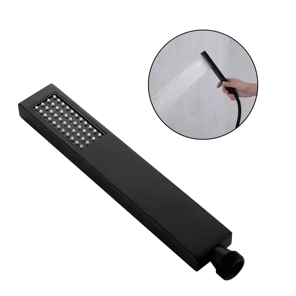 Mango Teleducha Slim Alargada Negra en Acero Inoxidable (SUS304), Entrada de ½”, Chorro Tipo Lluvia SMART