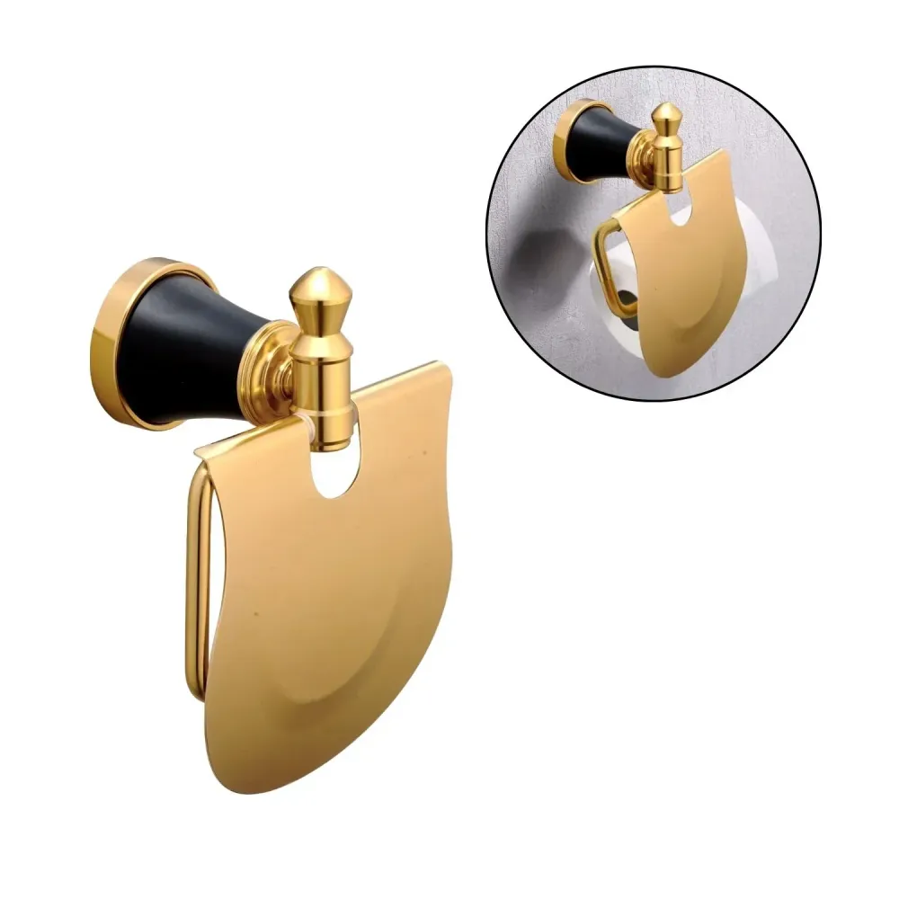 Portarrollos Línea Diamante Negro/Dorado Aluminio con Tapa Rollo - Alta Calidad SMART