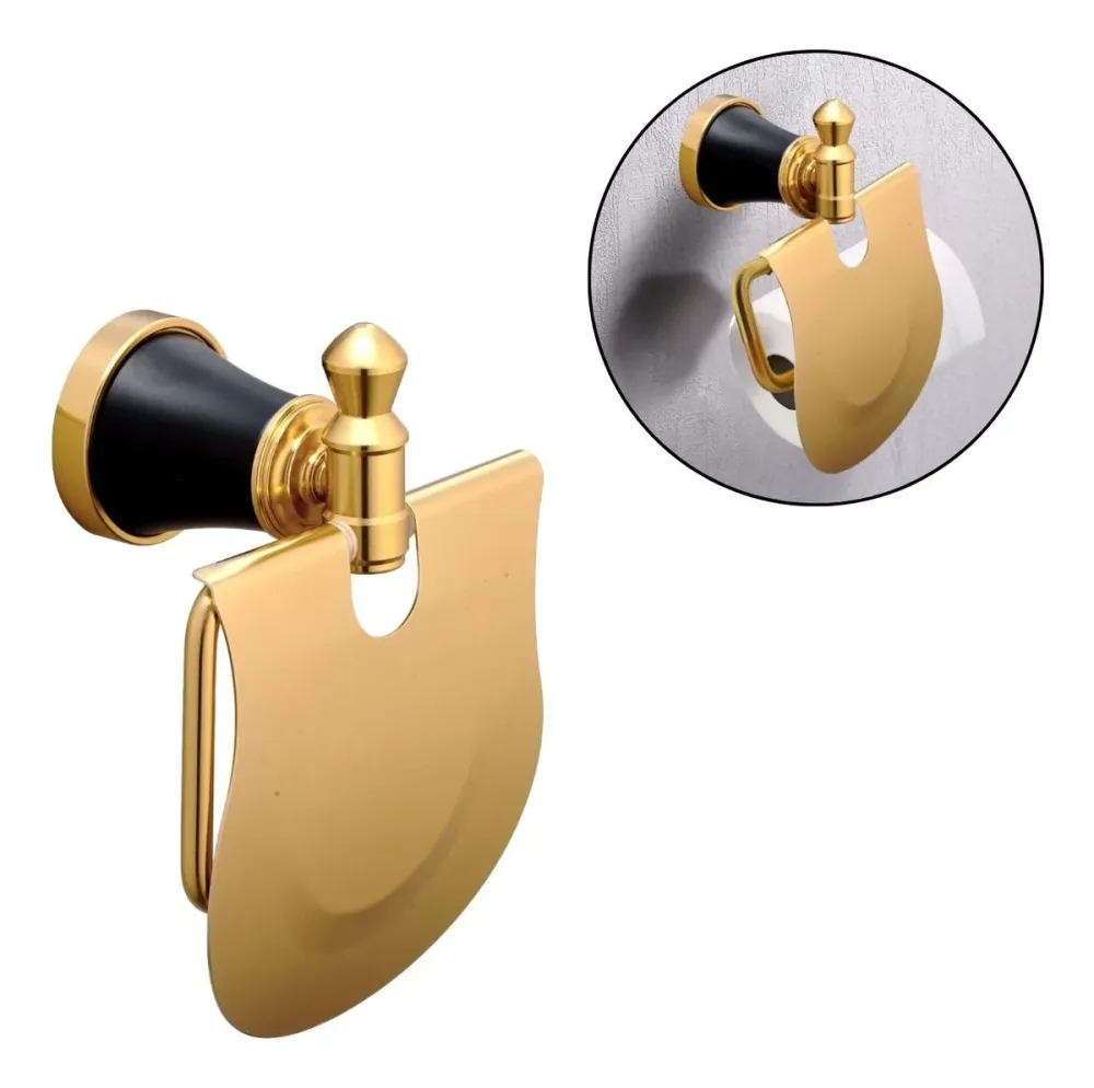 Portarrollos Línea Diamante Negro/Dorado Aluminio con Tapa Rollo - Alta Calidad SMART