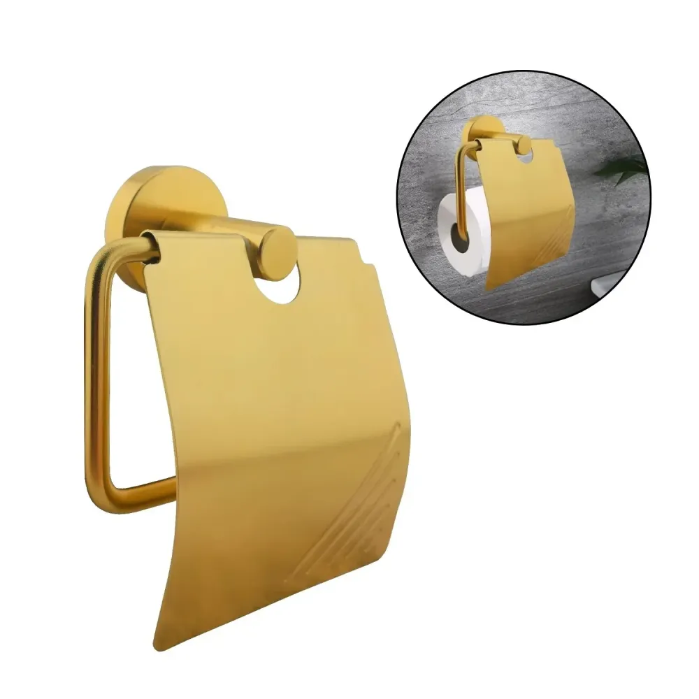 Portarrollos Línea Jade Dorado Aluminio con Tapa Rollo - Alta Calidad SMART
