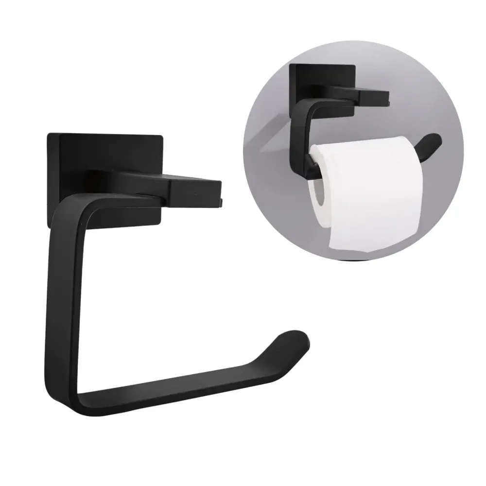 Portarrollos Sencillo Negro En Aluminio Modelo L. Perla - Con Chazos y Tornillos SMART
