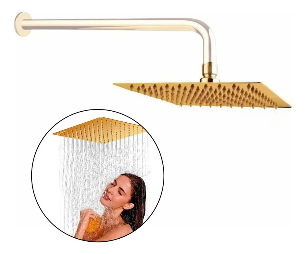 Regadera de Ducha en Acero SUS304 Dorada - 20 cm - Sin Tubo SMART