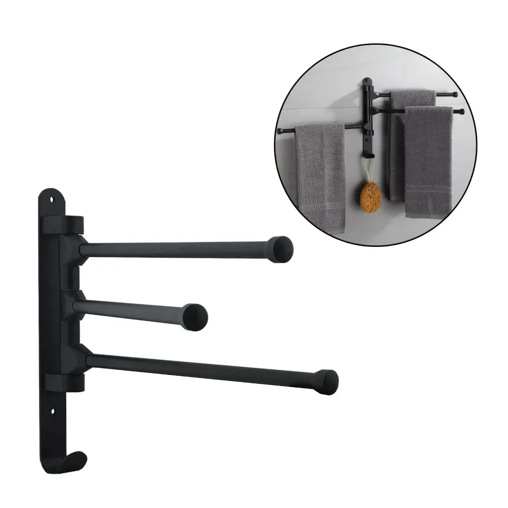 Toallero Giratorio 3 Barras Plegable 180° Negro, Aluminio Mate SMART