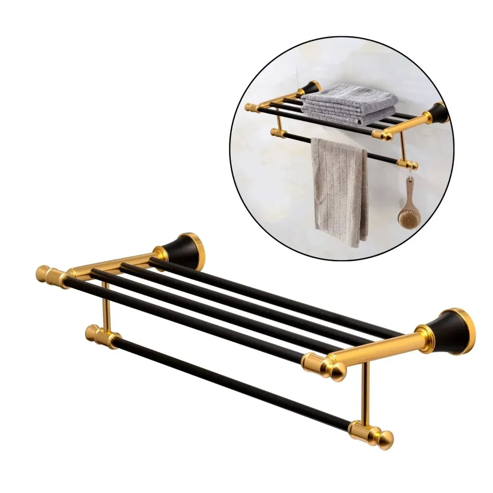 Toallero Hotelero Diamante Negro/Dorado en Acero Inoxidable 304 SMART