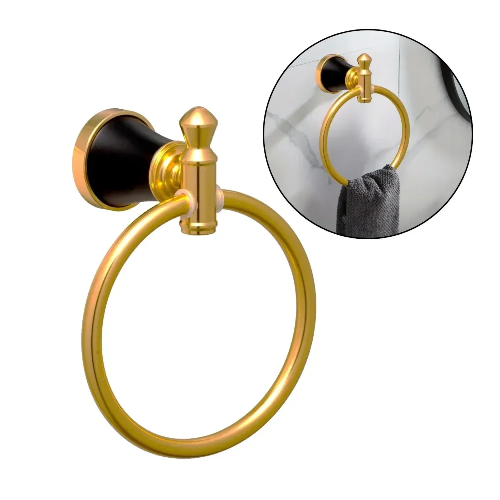 Toallero de Manos Tipo Aro Negro/Dorado, Línea Diamante, Aluminio Inoxidable SMART