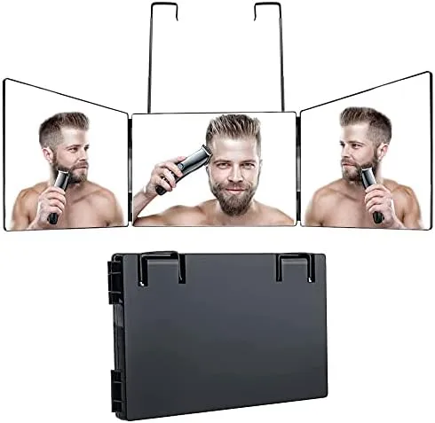 Espejo portátil triple de 3 vías, espejo de peluquero 360 para cortar el cabello, peinar, afeitar, arreglar, teñir y maqui...