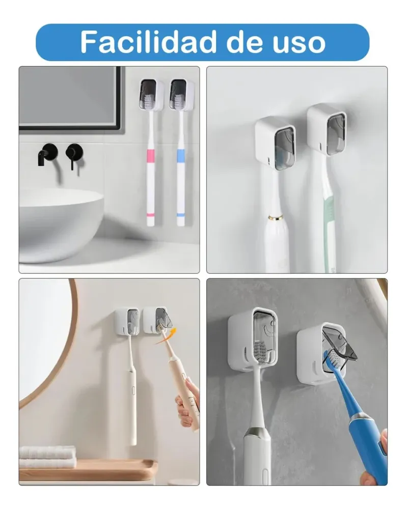 Soporte Cepillos Dientes Pared Baño C/tapa Antipolvo X2