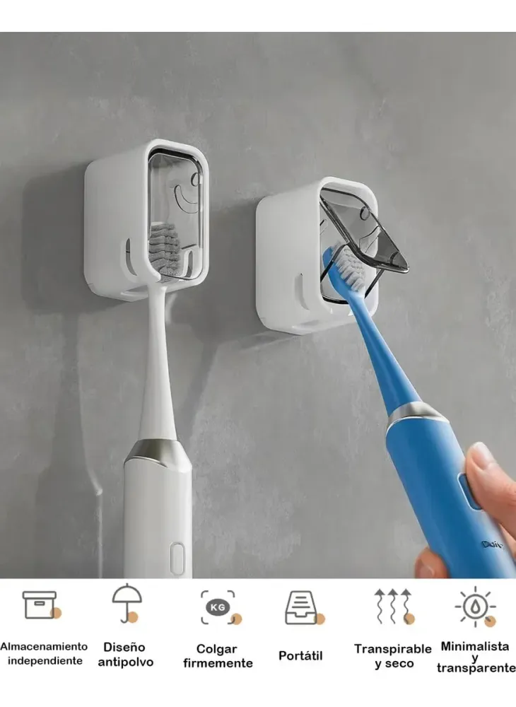 Soporte Cepillos Dientes Pared Baño C/tapa Antipolvo X2