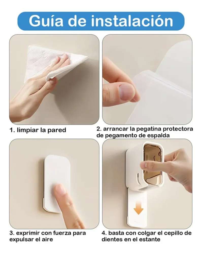 Soporte Cepillos Dientes Pared Baño C/tapa Antipolvo X2