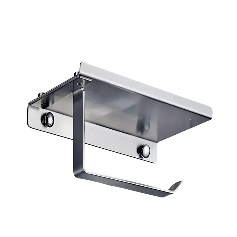 Soporte Porta Rollo Papel Higiénico Estante Soporte Celular Integrado Plateado