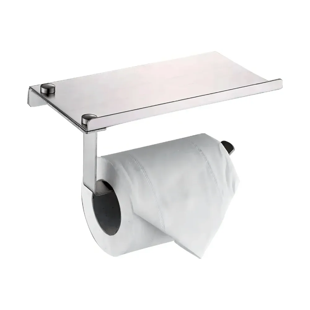 Soporte Porta Rollo Papel Higiénico Estante Soporte Celular Integrado Plateado