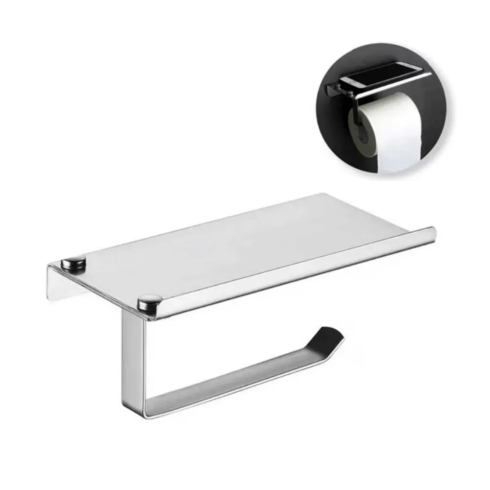 Soporte Porta Rollo Papel Higiénico Estante Soporte Celular Integrado Plateado