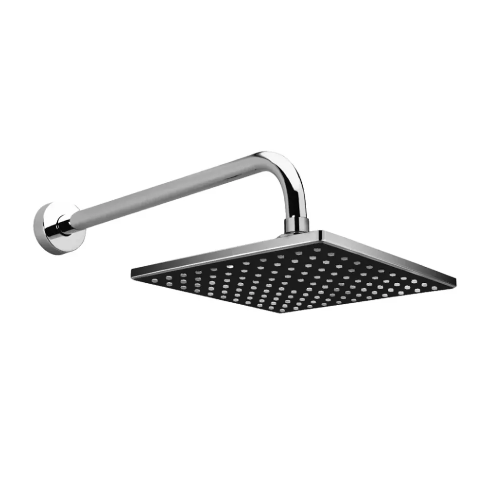 Regadera cuadrada Saona 8" Cromo -Negra con brazo 30 cm Stretto
