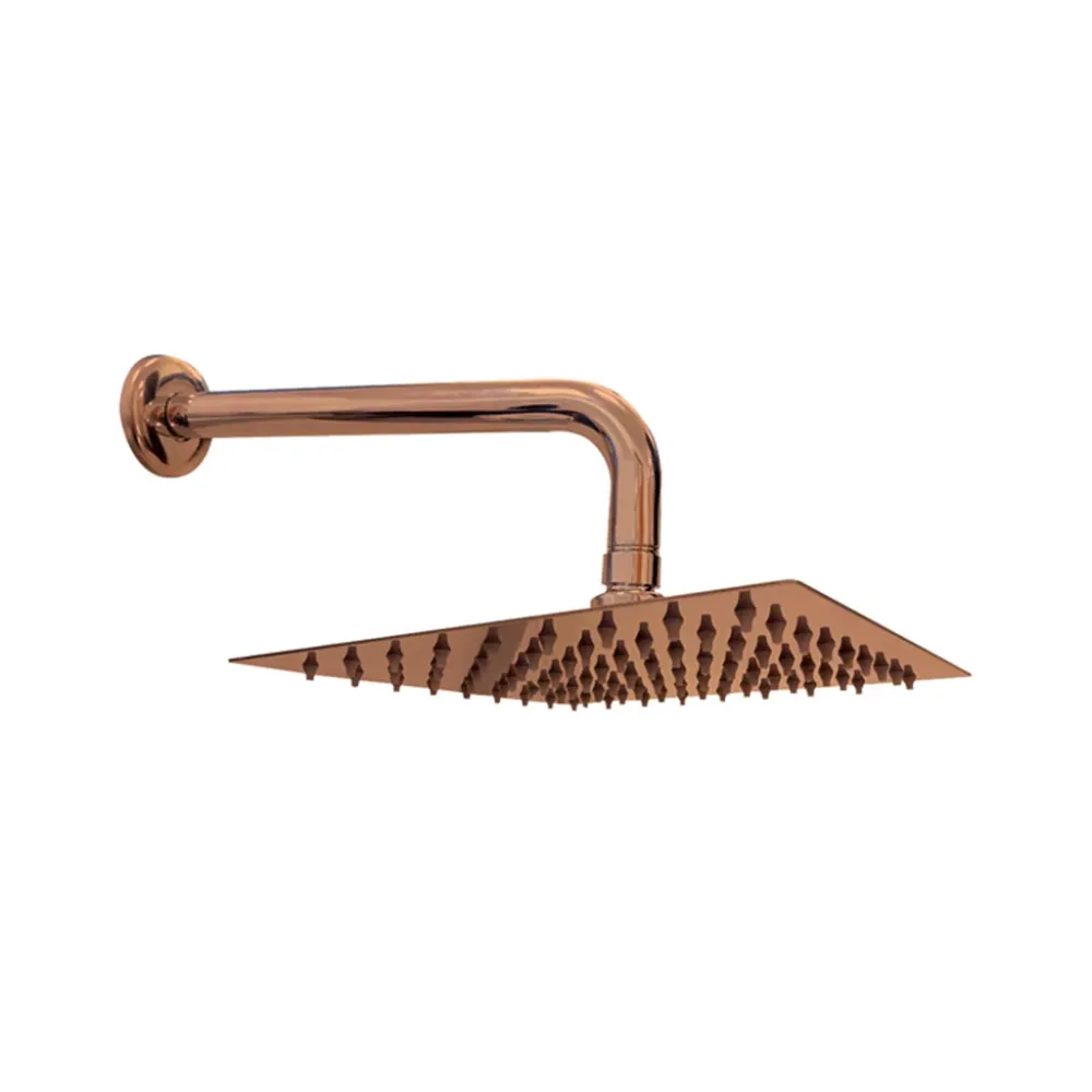 Regadera cuadrada Slim 8" Cobre Láscar con brazo 30 cm Stretto