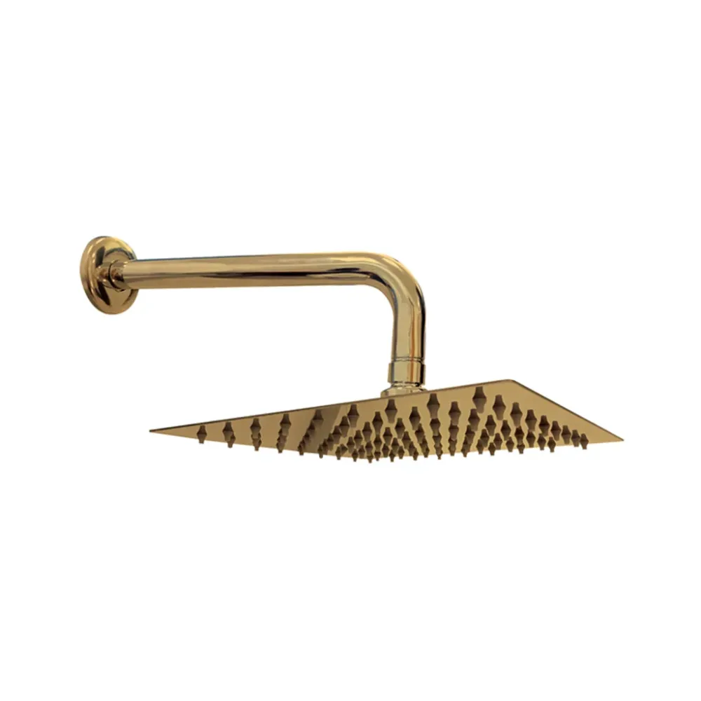Regadera cuadrada Slim 8" Oro Atacama con brazo 30 cm Stretto