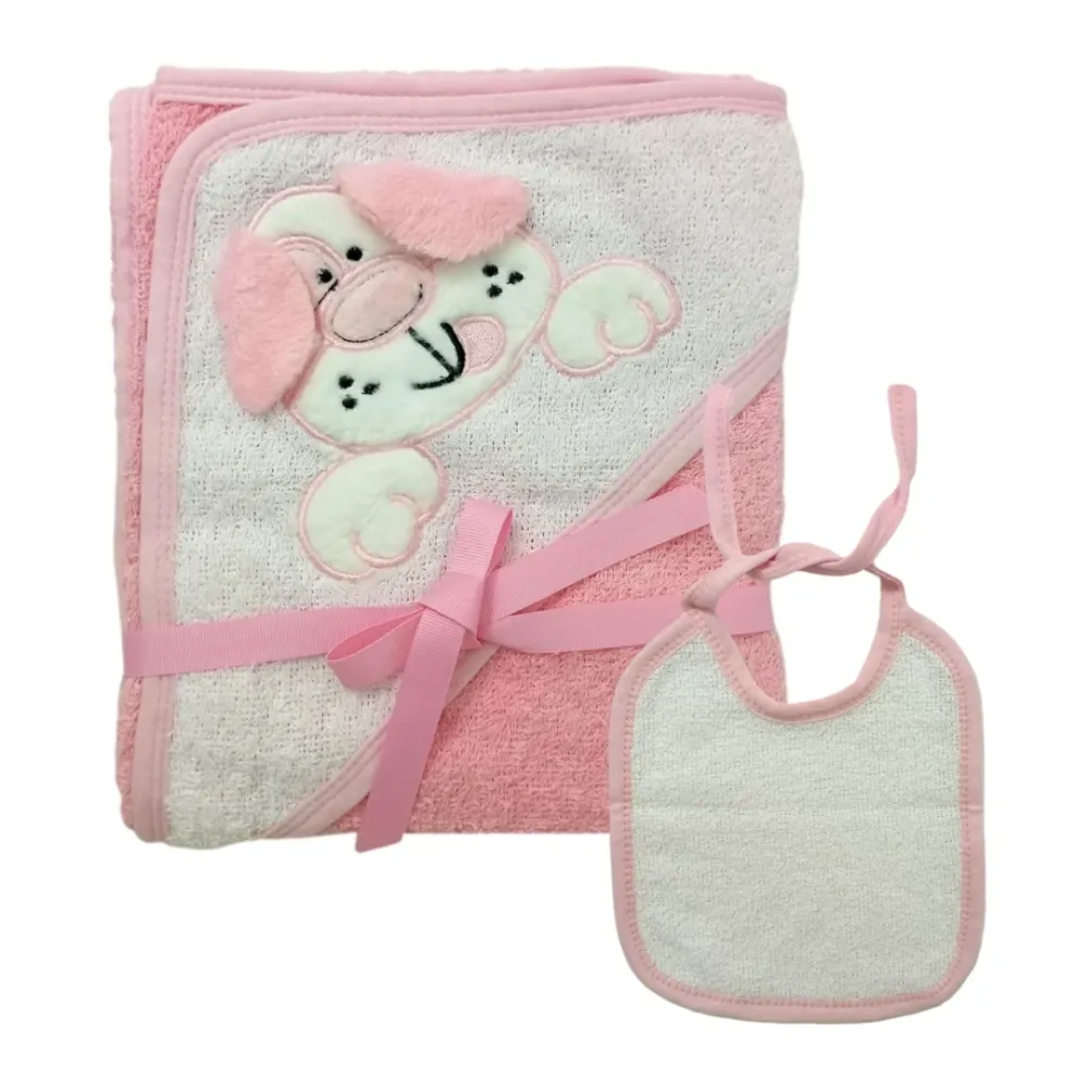TOALLA CAPUCHA BORD 007 SUEÑITOS BABY Rosado