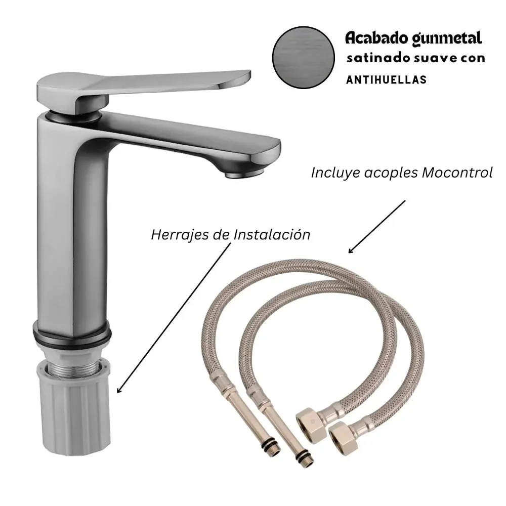 Griferí Lavamanos Monocontrol Baja Gunmetal Antihuellas Metalica TAUMM