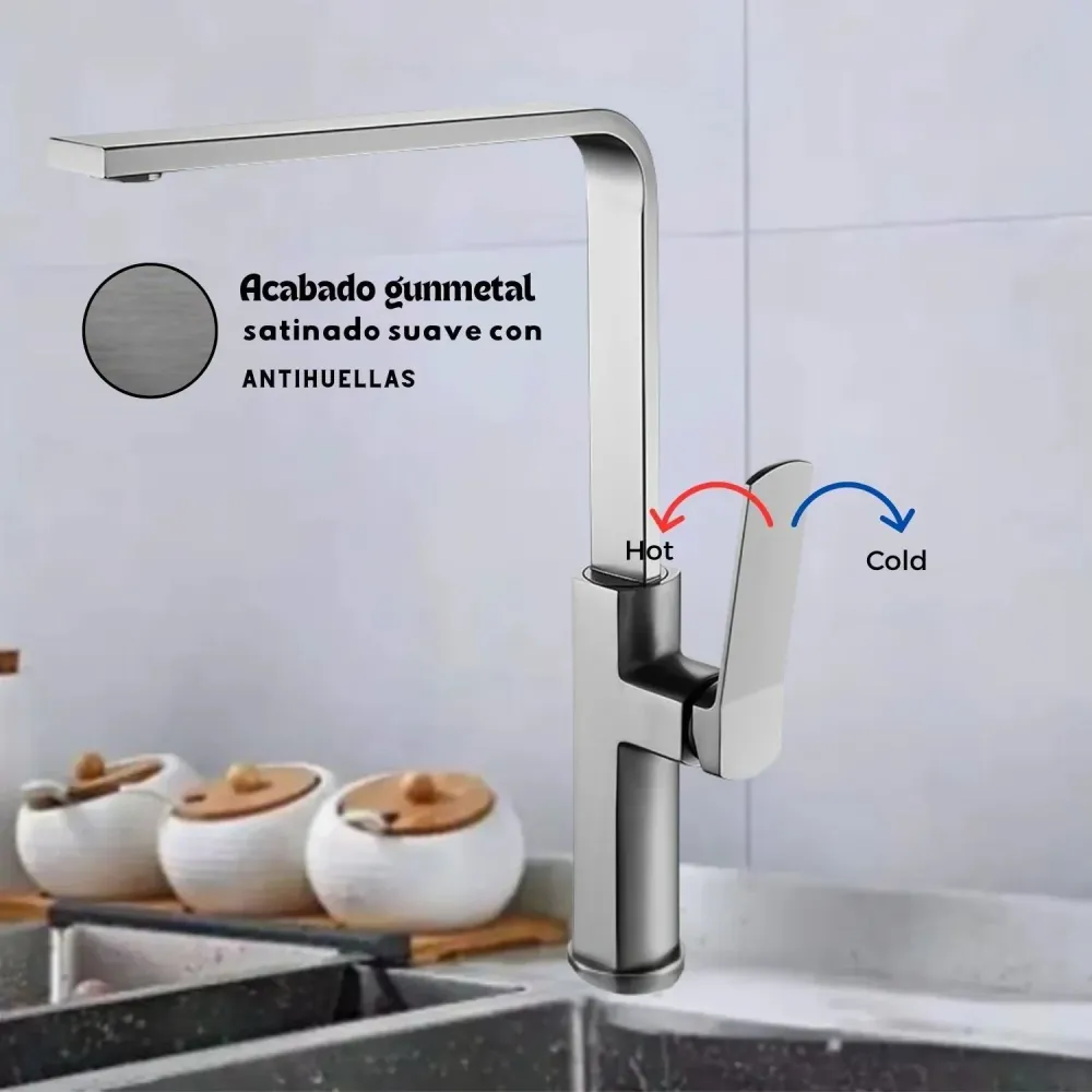 Griferí Lavaplatos Monocontrol Gunmetal Antihuellas Metalica TAUMM