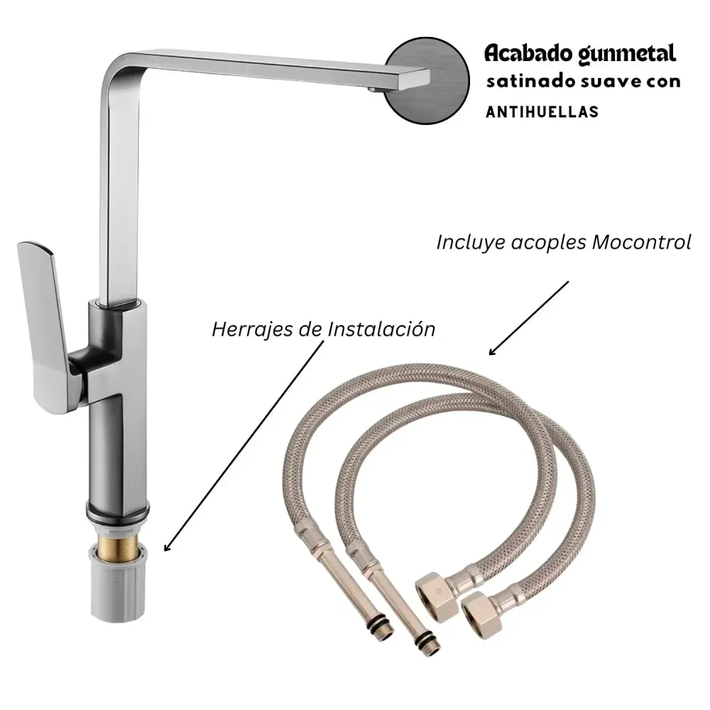 Griferí Lavaplatos Monocontrol Gunmetal Antihuellas Metalica TAUMM