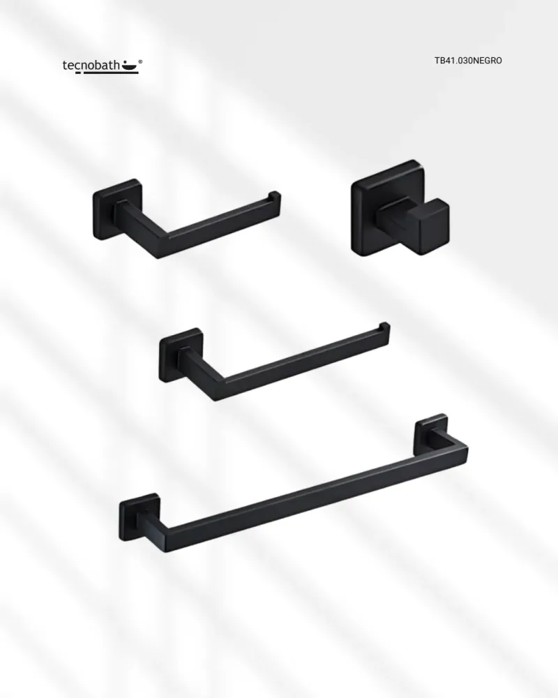 JUEGO DE 4 ACCESORIOS PARA BAÑO TB41.030NEGRO MATE TECNOBATH
