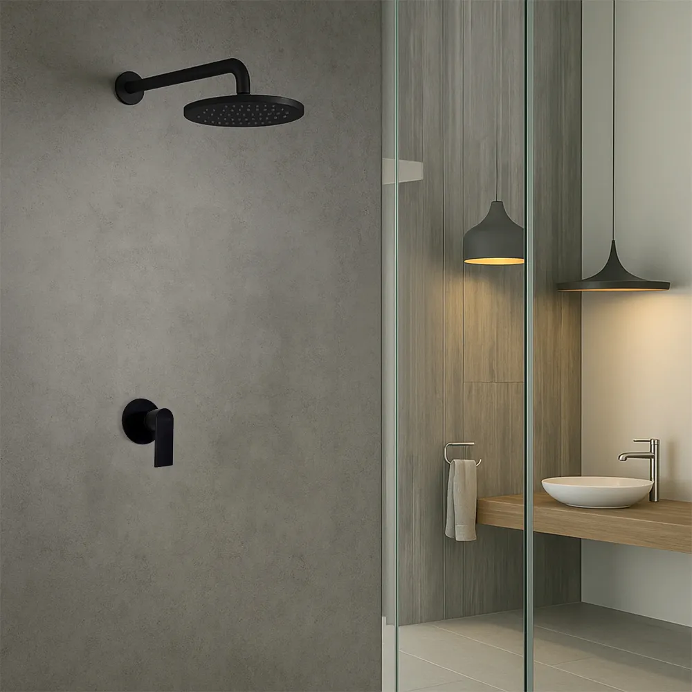 Monomando Empotrable De Regadera "Lucent" Negro Mate Tecnobath