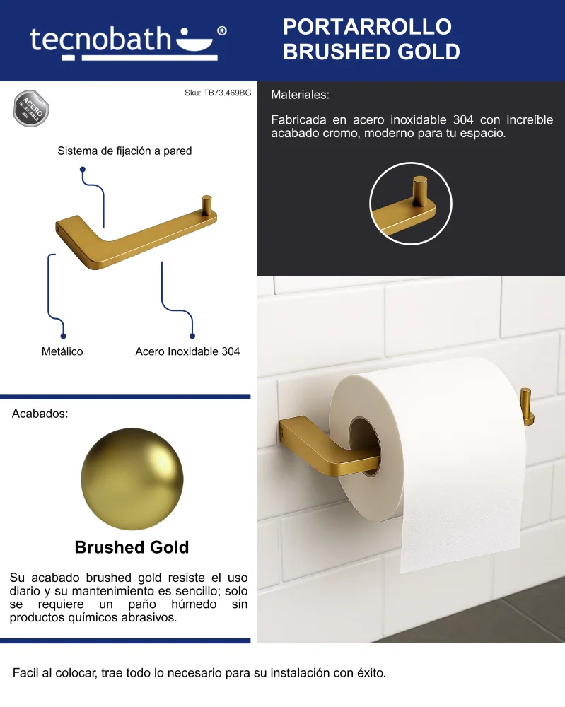 Portarollos Brushed Gold Tecnobath