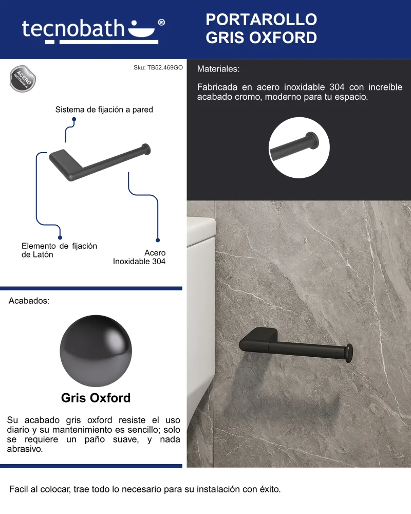 Portarollos Gris Oxford Tecnobath