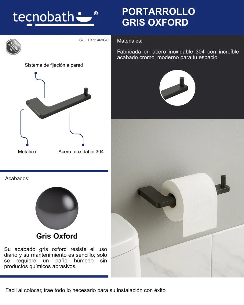 Portarollos Gris Oxford Tecnobath