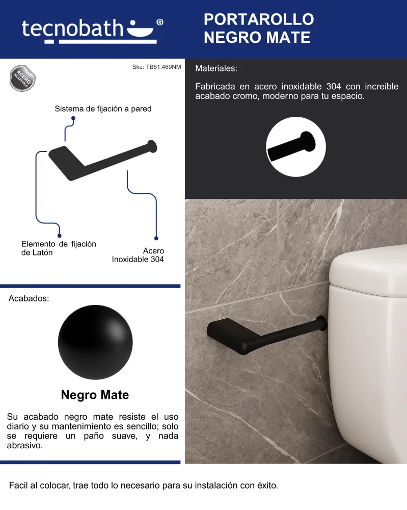 Portarollos Negro Mate Tecnobath