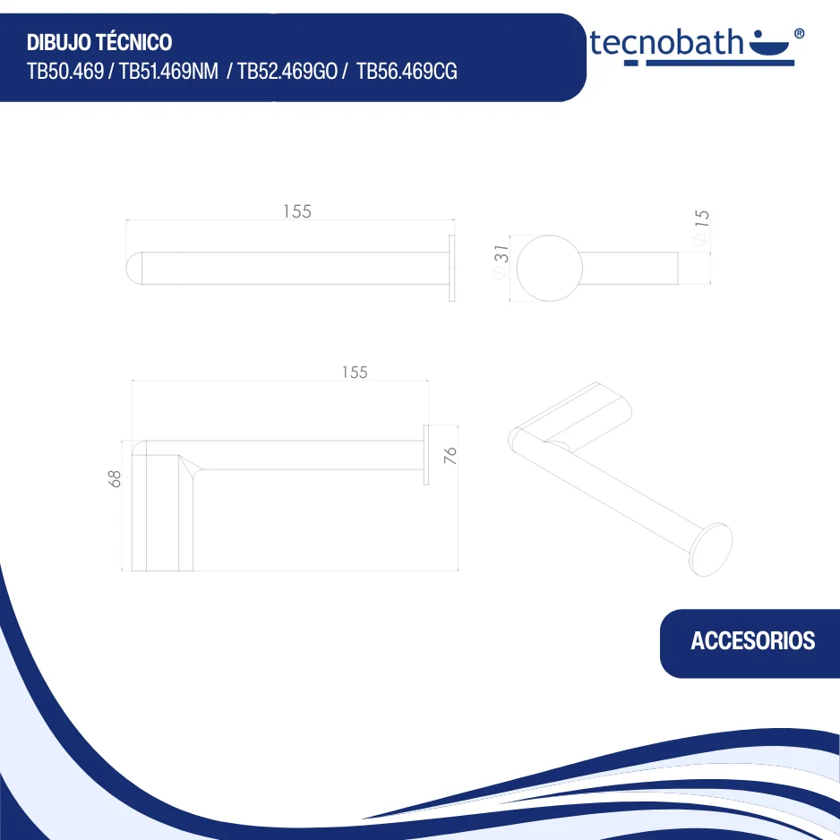 Portarollos Negro Mate Tecnobath