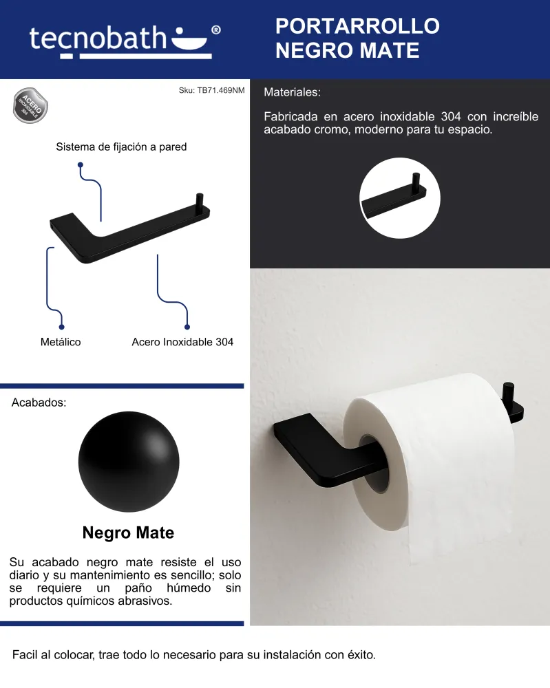 Portarollos Negro Mate Tecnobath