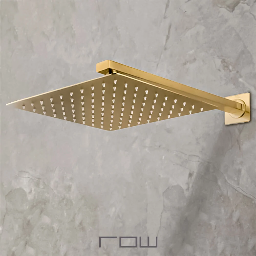 Regadera Cuadrada, Incluye Brazo de 40cm "Row" Brushed Gold Tecnobath
