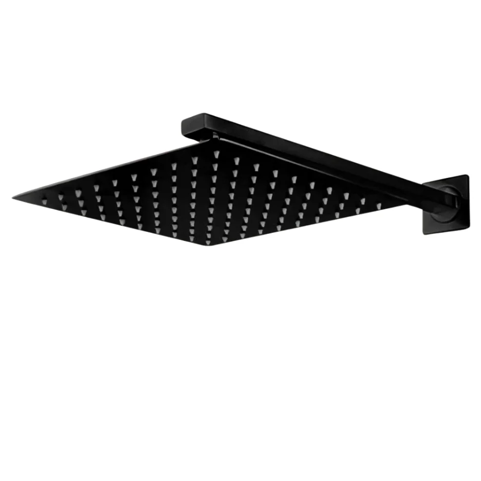 Regadera Cuadrada, Incluye Brazo de 40cm "Row" Negro Mate Tecnobath