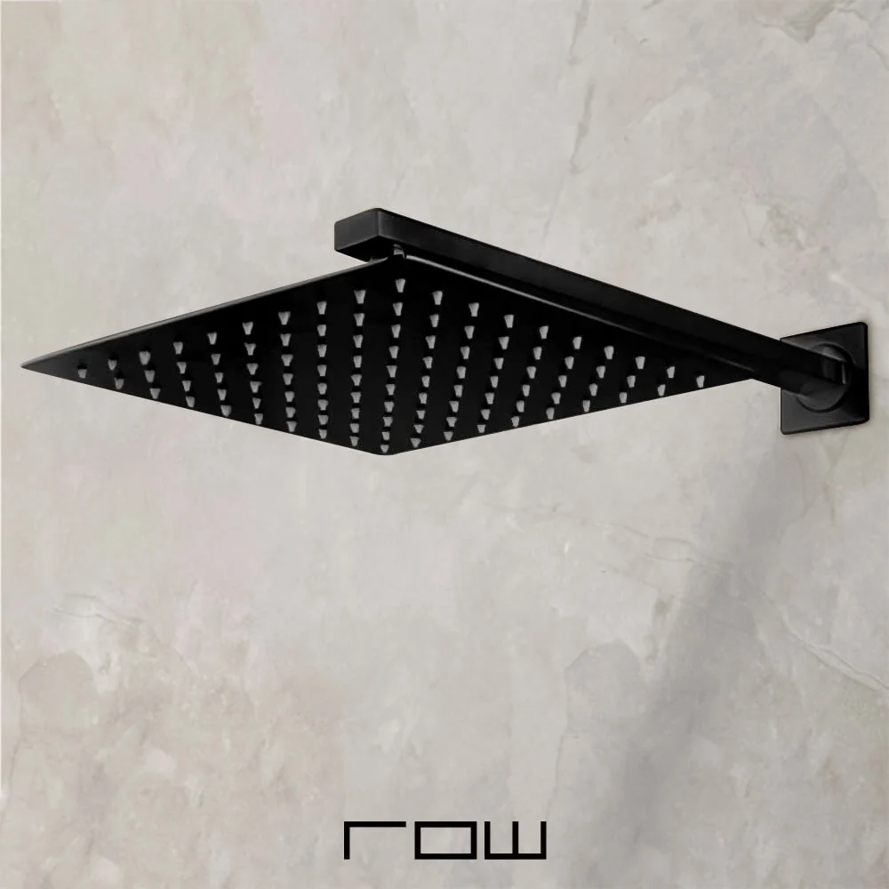 Regadera Cuadrada, Incluye Brazo de 40cm "Row" Negro Mate Tecnobath