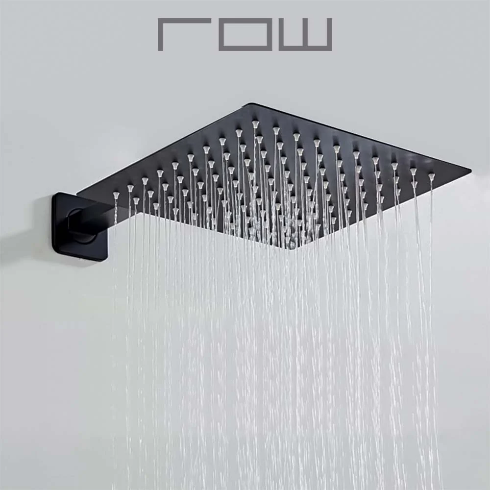 Regadera Cuadrada, Incluye Brazo de 40cm "Row" Negro Mate Tecnobath
