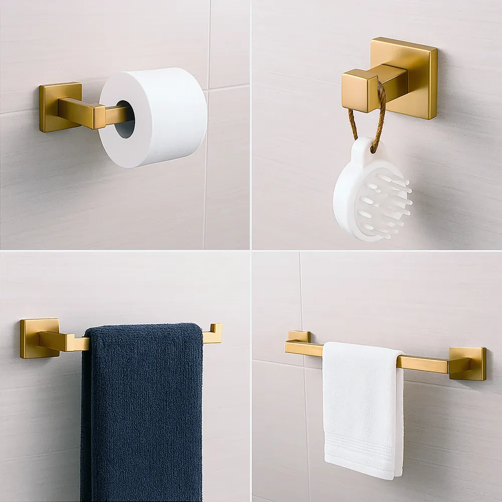 Set de 4 Accesorios "Row" Brushed Gold Tecnobath