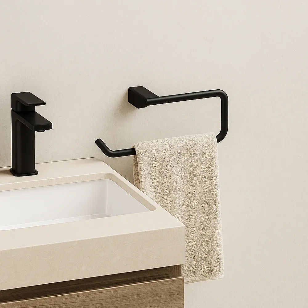 Toallero Corto 40cm Para Lavabo Negro Mate Tecnobath